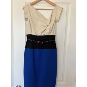 Black Halo - Jackie O Dress Size 4 Blue, Beige and Black